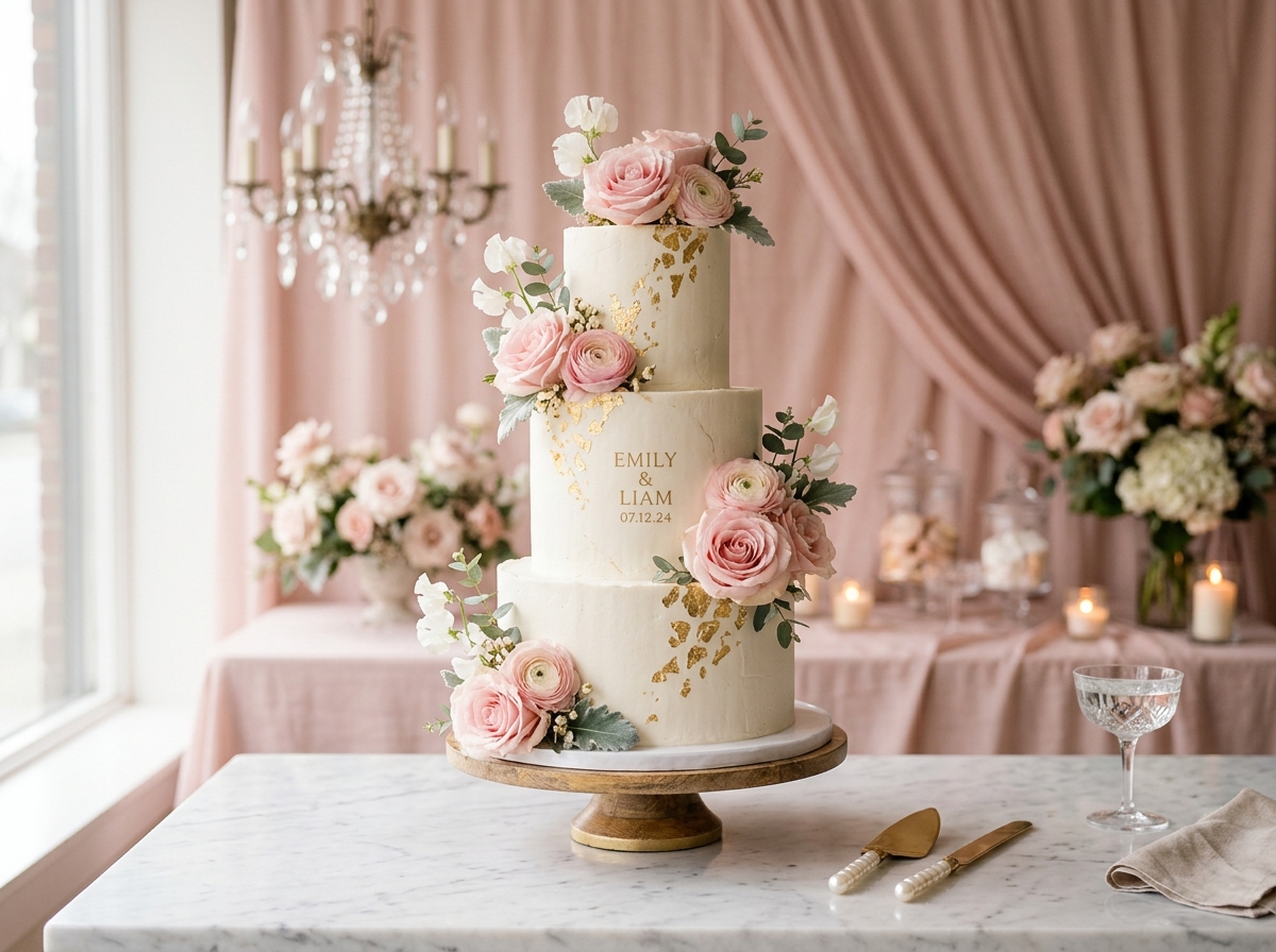Designer wedding cake with floral details